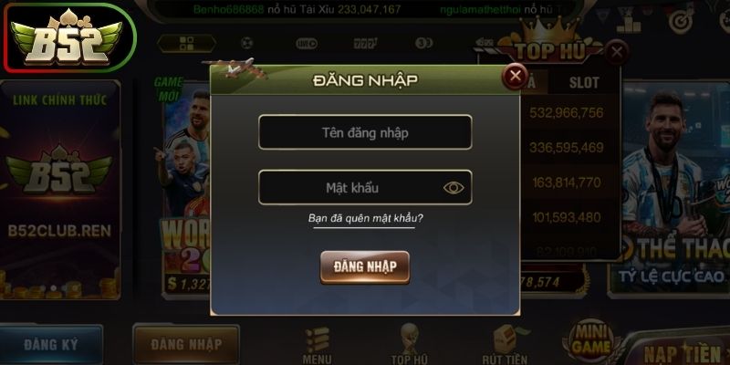 Điền dữ liệu chuẩn để đăng nhập B52Club